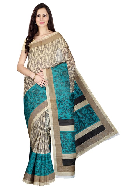 Pavecha's Beige & Teal Cotton Polyblend Mangalagiri Saree Pavecha's Beige & Teal Cotton Polyblend Mangalagiri Saree