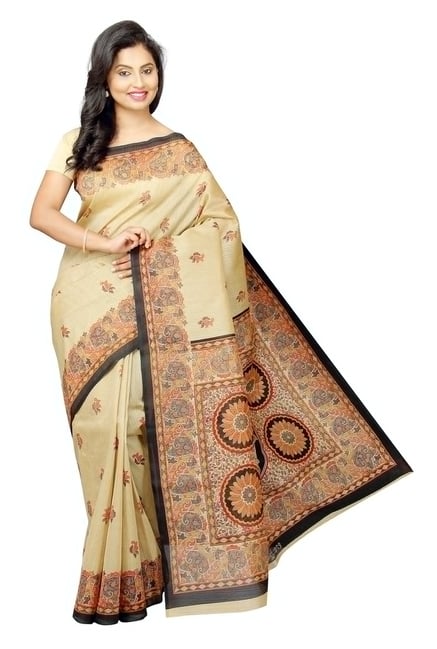 Pavecha's Beige & Black Cotton Polyblend Mangalagiri Saree Pavecha's Beige & Black Cotton Polyblend Mangalagiri Saree
