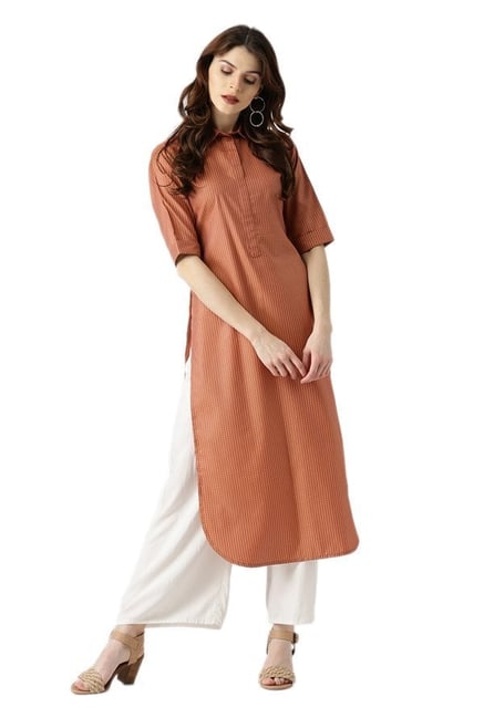 Libas Rust Checks Polyester Pathani Kurta Libas Rust Checks Polyester Pathani Kurta