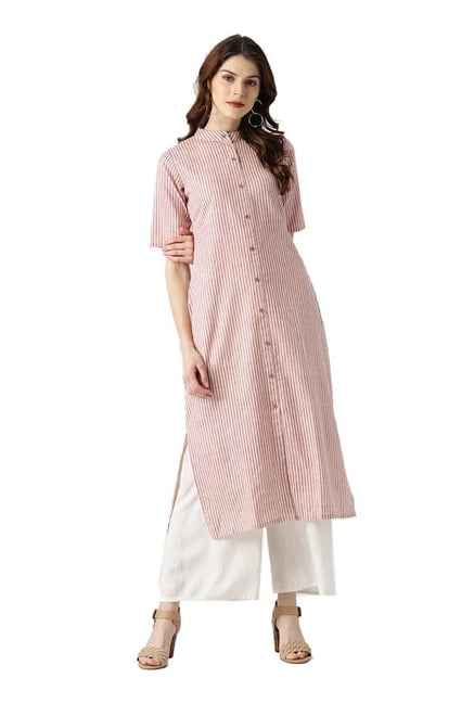 Libas Red Striped Cotton Straight Kurta Libas Red Striped Cotton Straight Kurta