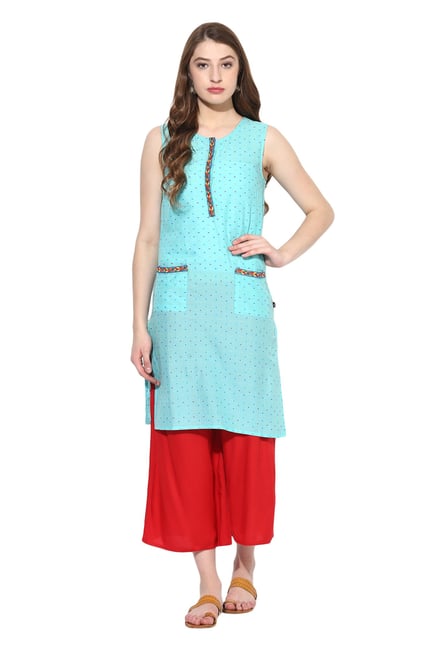 Juniper Blue Printed Rayon Kurta Juniper Blue Printed Rayon Kurta