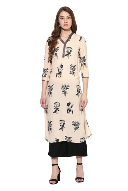 Juniper Peach Floral Print Rayon Kurta Juniper Peach Floral Print Rayon Kurta