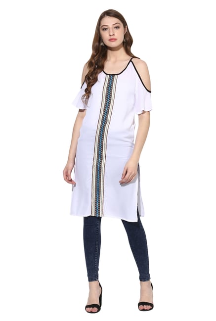 Juniper White Embroidered Georgette Kurta Juniper White Embroidered Georgette Kurta