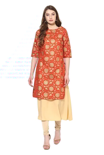Juniper Red Floral Print Chanderi Kurta Juniper Red Floral Print Chanderi Kurta