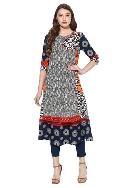 Juniper Multicolor Printed Cotton Angrakha Kurta Juniper Multicolor Printed Cotton Angrakha Kurta