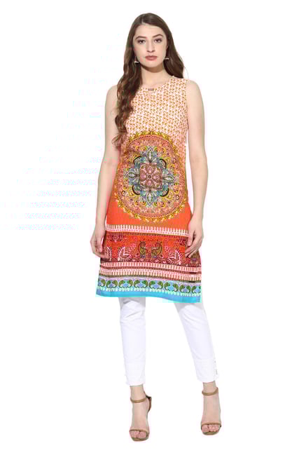 Juniper Orange Printed Rayon Kurta Juniper Orange Printed Rayon Kurta