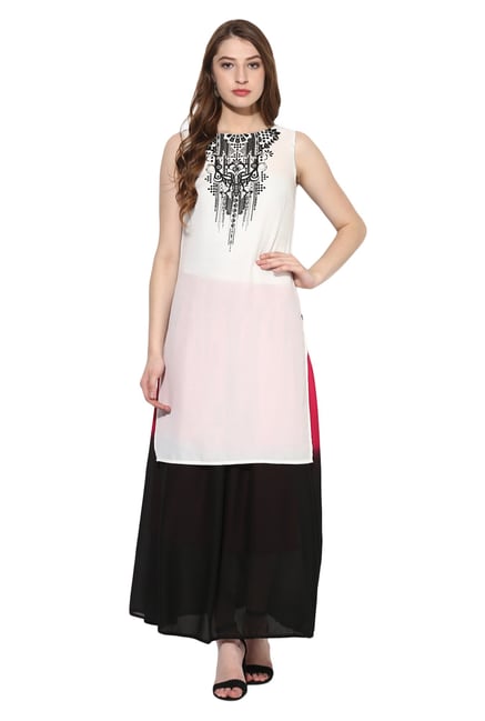 Juniper White Printed Georgette High Low Kurta Juniper White Printed Georgette High Low Kurta