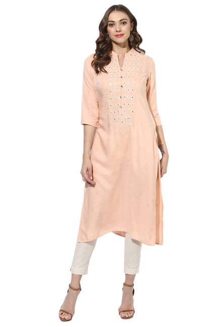 Juniper Peach Embroidered Rayon Viscose Straight Kurta Juniper Peach Embroidered Rayon Viscose Straight Kurta