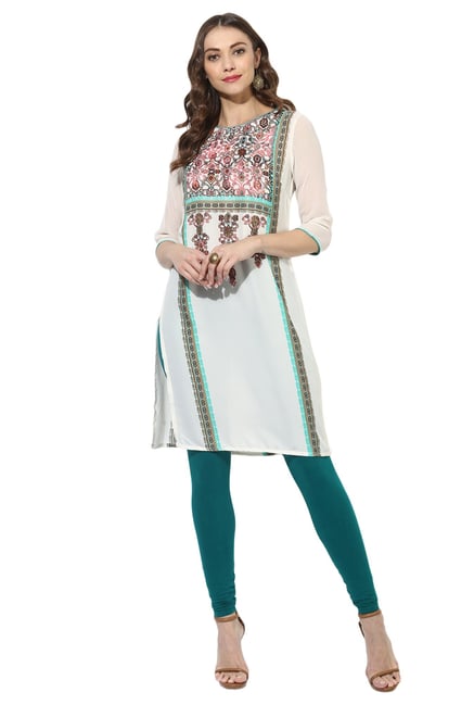 Juniper Off White Printed Georgette Straight Kurti Juniper Off White Printed Georgette Straight Kurti
