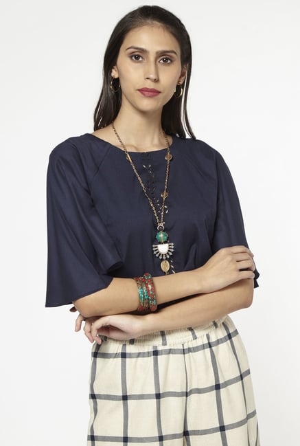 Bombay Paisley by Westside Dark Navy Cropped Blouse Bombay Paisley by Westside Dark Navy Cropped Blouse