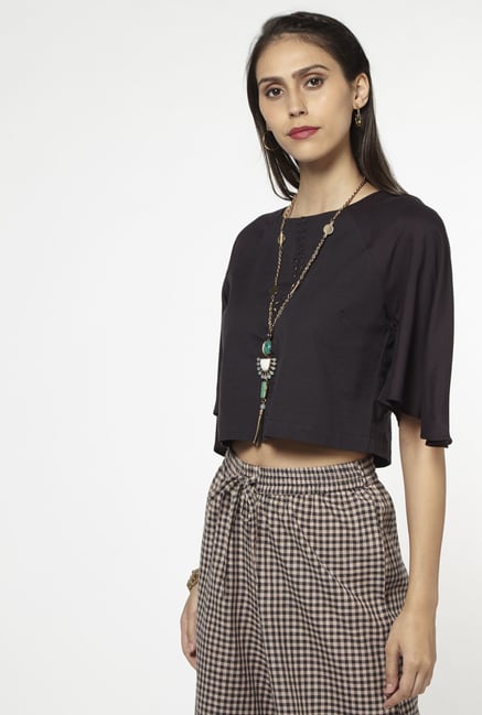 Bombay Paisley by Westside Dark Grey Cropped Blouse Bombay Paisley by Westside Dark Grey Cropped Blouse