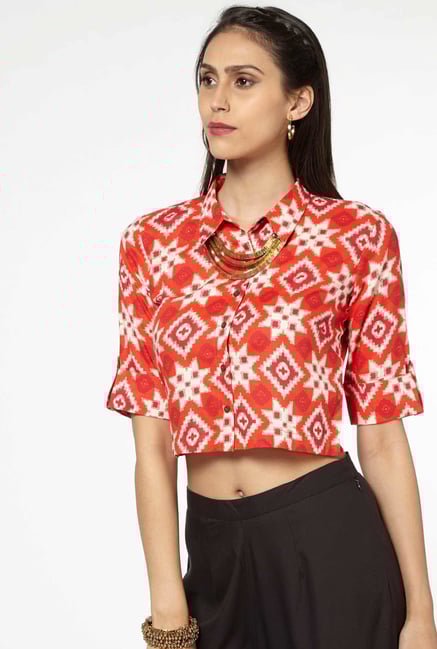 Bombay Paisley by Westside Bright Pink Cropped Blouse Bombay Paisley by Westside Bright Pink Cropped Blouse