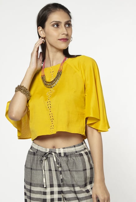 Bombay Paisley by Westside Yellow Cropped Blouse Bombay Paisley by Westside Yellow Cropped Blouse