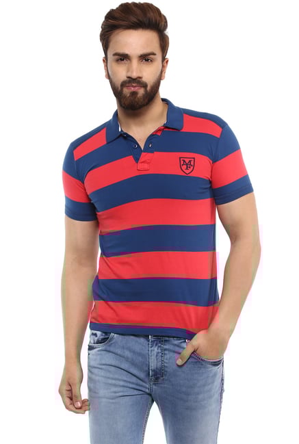 Mufti Navy Slim Fit Half Sleeves Stripes T-Shirt Mufti Navy Slim Fit Half Sleeves Stripes T-Shirt