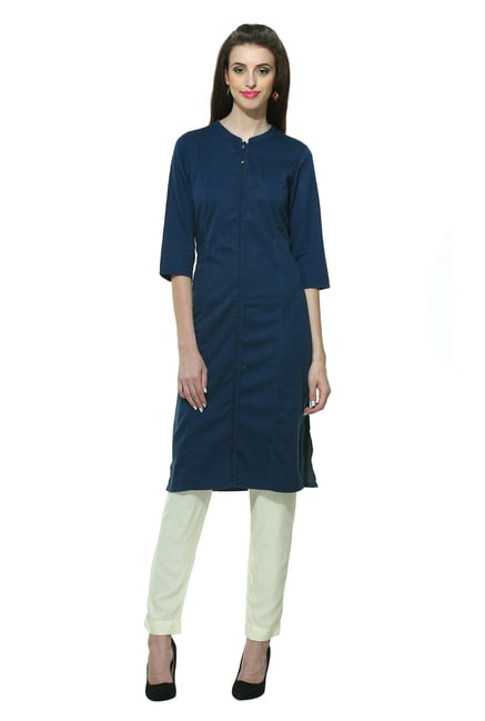 Aurelia Navy Regular Fit Cotton Kurta Aurelia Navy Regular Fit Cotton Kurta