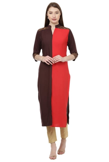 Ziyaa Maroon & Red Regular Fit Crepe Kurta Ziyaa Maroon & Red Regular Fit Crepe Kurta