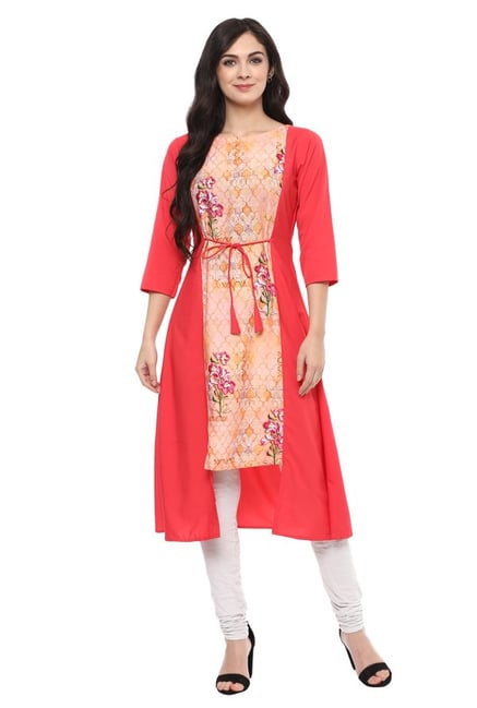 Ziyaa Coral Floral Print Crepe Kurta Ziyaa Coral Floral Print Crepe Kurta
