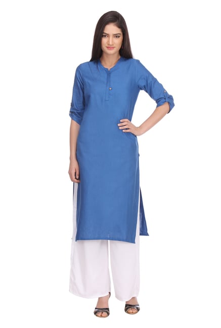 Aurelia Blue Regular Fit Cotton Kurta Aurelia Blue Regular Fit Cotton Kurta