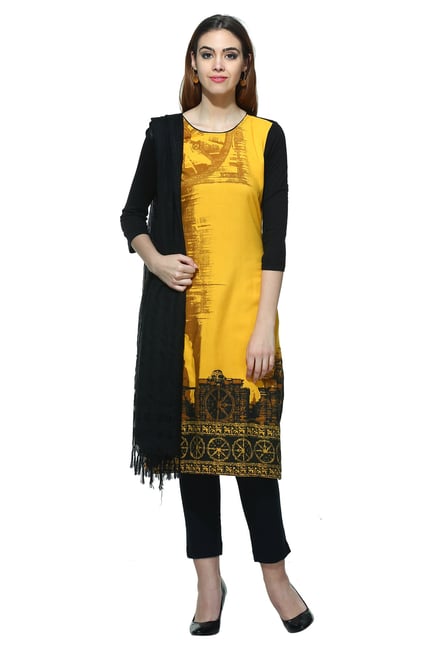 Aurelia Mustard Printed Viscose Kurta Aurelia Mustard Printed Viscose Kurta
