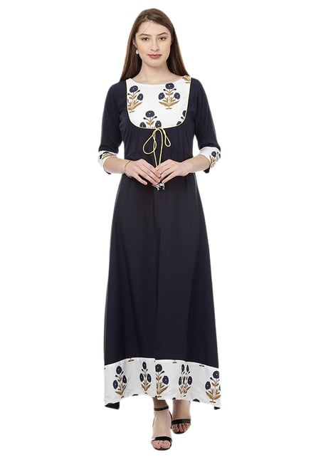 Ziyaa Navy Printed Crepe Kurta Ziyaa Navy Printed Crepe Kurta
