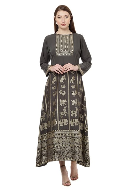 Ziyaa Grey Printed Crepe Flared Kurta Ziyaa Grey Printed Crepe Flared Kurta