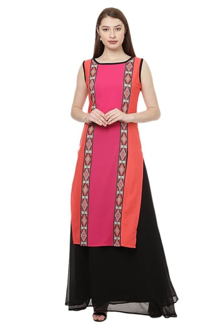 Ziyaa Pink & Red Printed Crepe Kurta Ziyaa Pink & Red Printed Crepe Kurta