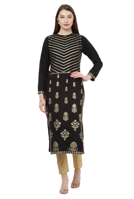 Ziyaa Black Printed Crepe Straight Kurta Ziyaa Black Printed Crepe Straight Kurta