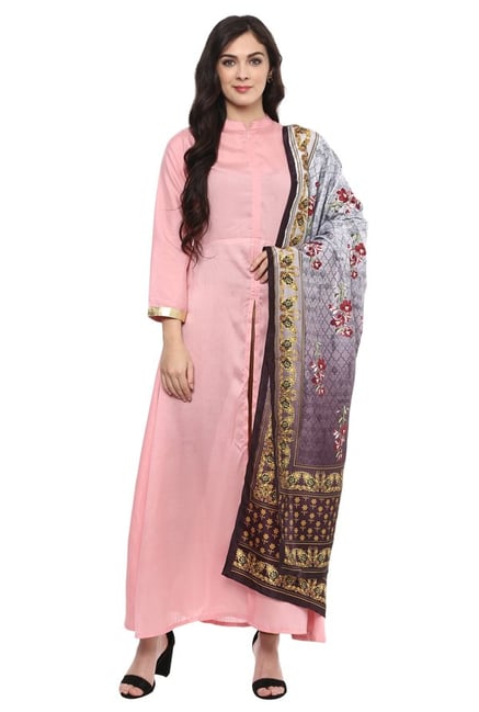 Ziyaa Pink & Wine Poly Silk Kurta With Dupatta Ziyaa Pink & Wine Poly Silk Kurta With Dupatta