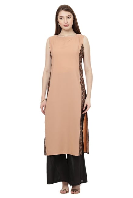 Ziyaa Beige Regular Fit Crepe Kurta Ziyaa Beige Regular Fit Crepe Kurta