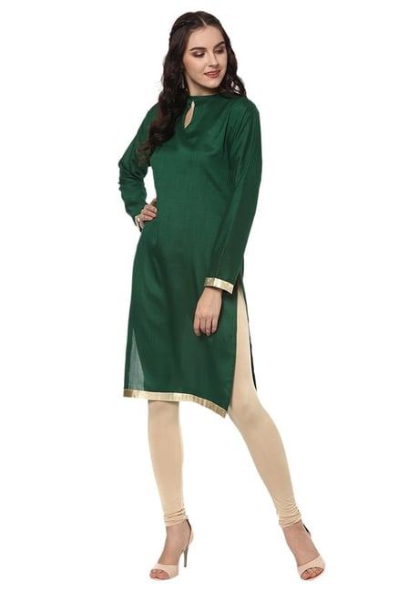 Ziyaa Green & Beige Poly Silk Kurta With Dupatta Ziyaa Green & Beige Poly Silk Kurta With Dupatta