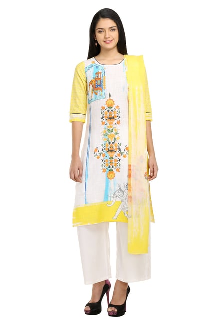 Aurelia & Off White Yellow Printed Cotton Kurta Aurelia & Off White Yellow Printed Cotton Kurta