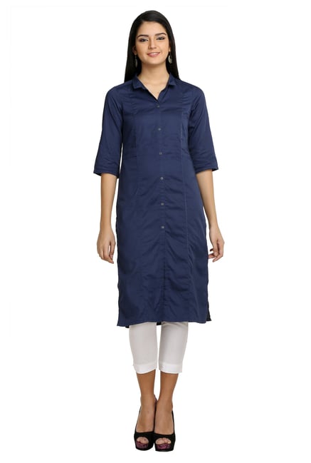 Aurelia Navy Regular Fit Cotton Kurta Aurelia Navy Regular Fit Cotton Kurta