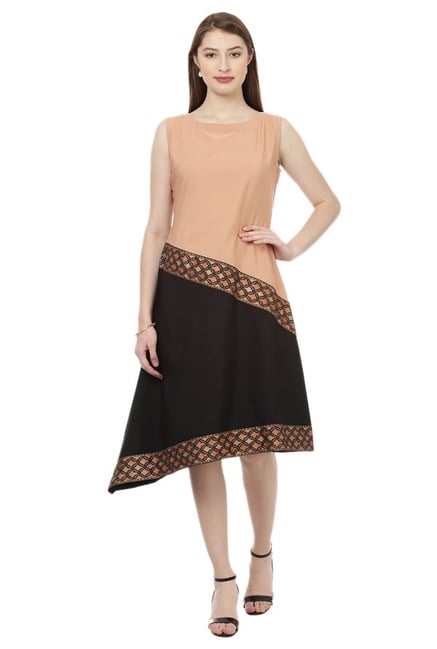 Ziyaa Beige & Black Printed Crepe Kurta Ziyaa Beige & Black Printed Crepe Kurta