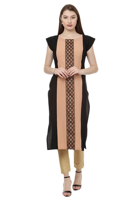 Ziyaa Black & Beige Printed Crepe Kurta Ziyaa Black & Beige Printed Crepe Kurta