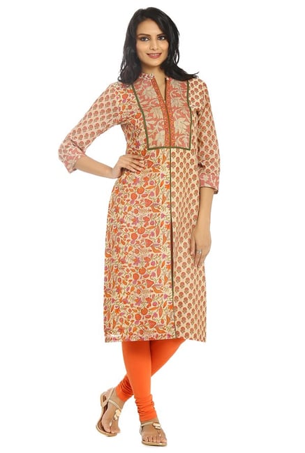 Soch Beige & Orange Printed Chanderi Kurta Soch Beige & Orange Printed Chanderi Kurta