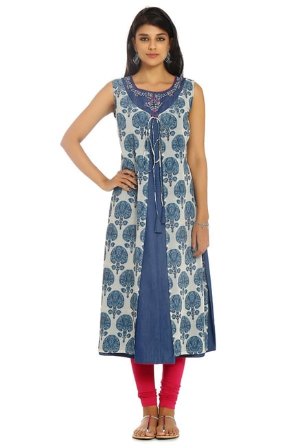 Soch Indigo & White Printed Denim Kurta Soch Indigo & White Printed Denim Kurta