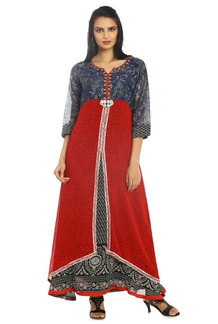 Soch Red Printed Chanderi Kurta Soch Red Printed Chanderi Kurta