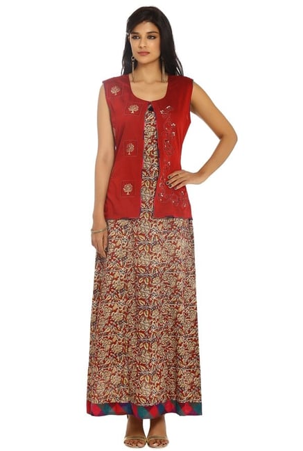 Soch Red Printed Cotton Kurta Soch Red Printed Cotton Kurta
