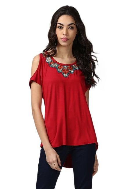 Label Ritu Kumar Red Printed Top Label Ritu Kumar Red Printed Top