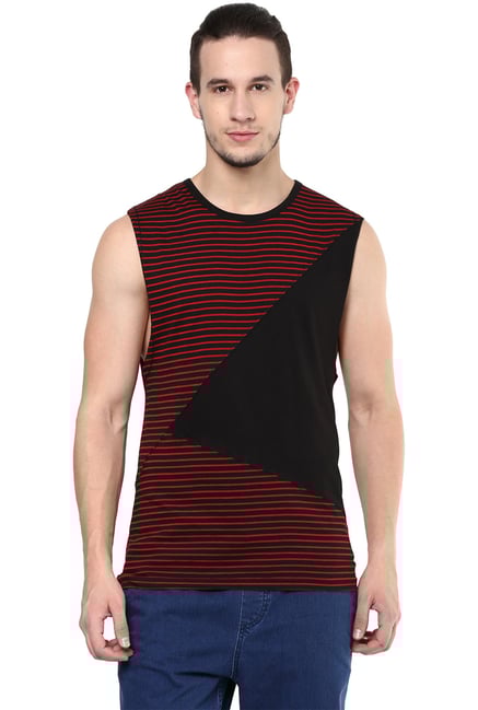 Hypernation Black & Red Cotton Sleeveless T-Shirt Hypernation Black & Red Cotton Sleeveless T-Shirt