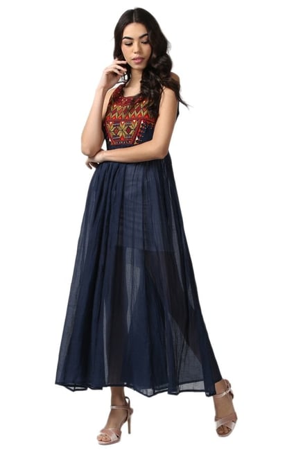 Label Ritu Kumar Navy Printed Maxi Dress Label Ritu Kumar Navy Printed Maxi Dress