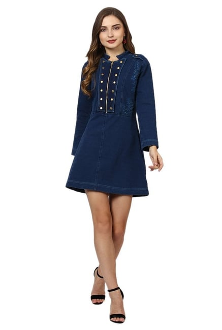 Label Ritu Kumar Blue Printed Above Knee Dress Label Ritu Kumar Blue Printed Above Knee Dress