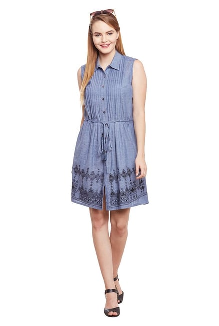 Label Ritu Kumar Blue Printed Above Knee Shirt Dress Label Ritu Kumar Blue Printed Above Knee Shirt Dress