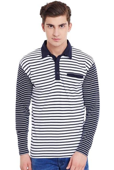 Hypernation White Full Sleeves Striped Cotton T-Shirt Hypernation White Full Sleeves Striped Cotton T-Shirt