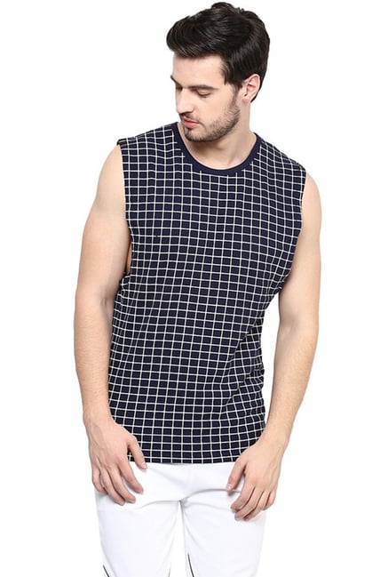 Hypernation Dark Blue Regular Fit Sleeveless T-Shirt Hypernation Dark Blue Regular Fit Sleeveless T-Shirt