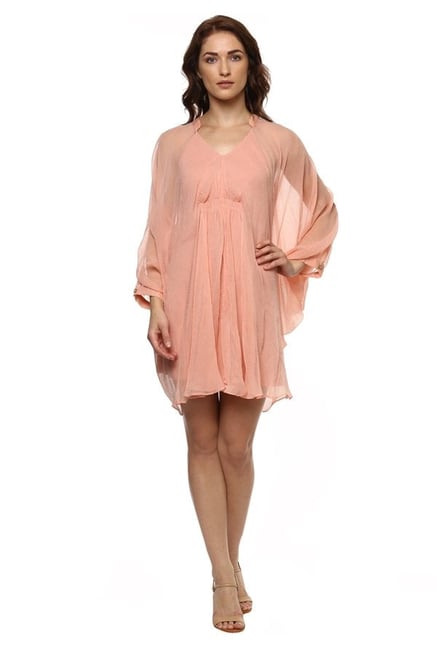 Label Ritu Kumar Peach Regular Fit Above Knee Dress Label Ritu Kumar Peach Regular Fit Above Knee Dress