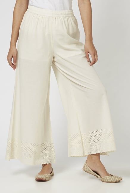 Zuba by Westside Off White Pure Cotton Palazzos Zuba by Westside Off White Pure Cotton Palazzos