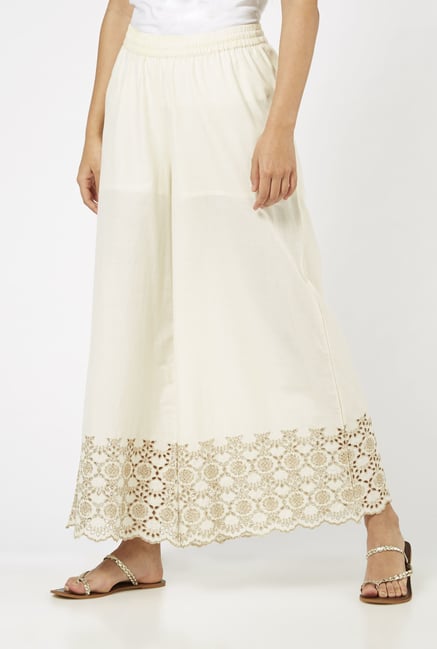 Zuba by Westside Off White Pure Cotton Palazzos Zuba by Westside Off White Pure Cotton Palazzos