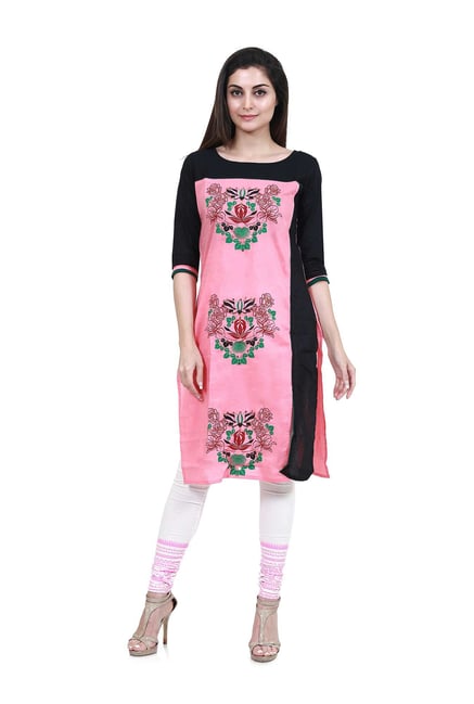 Mytri Pink & Black Printed Straight Kurta Mytri Pink & Black Printed Straight Kurta