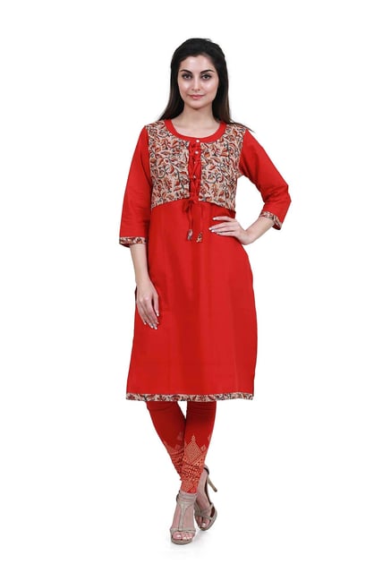 Mytri Red Printed Straight Kurta Mytri Red Printed Straight Kurta